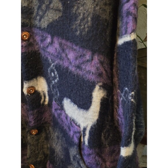 San Cristobal Women's 100% Alpaca Wool Button Down Hooded JACKET With Llamas - Picture 2 of 5